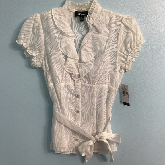 Iz Byer Tops - NWT IZ Byer White Button Up Blouse
